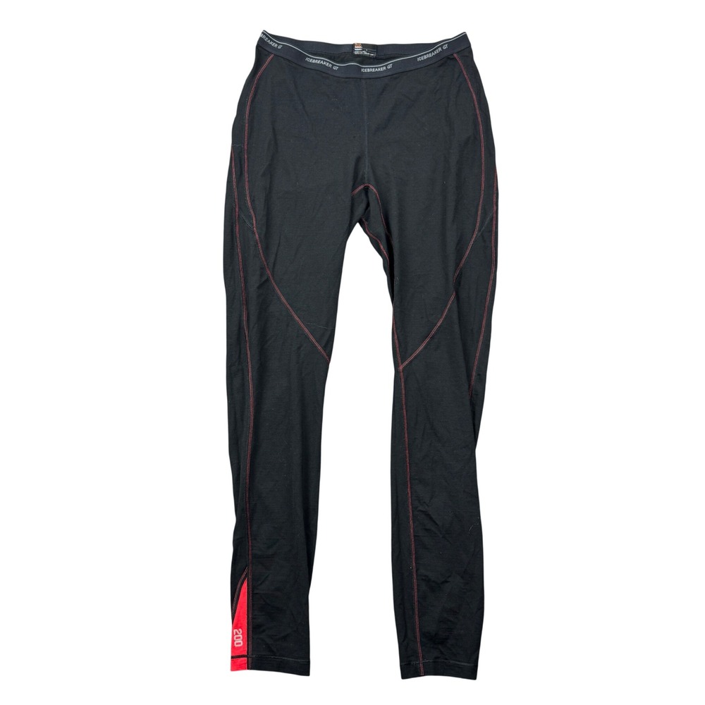 Icebreaker GT 200 Merino Wool Leggings Black Red Stitching Women Large Outdoors